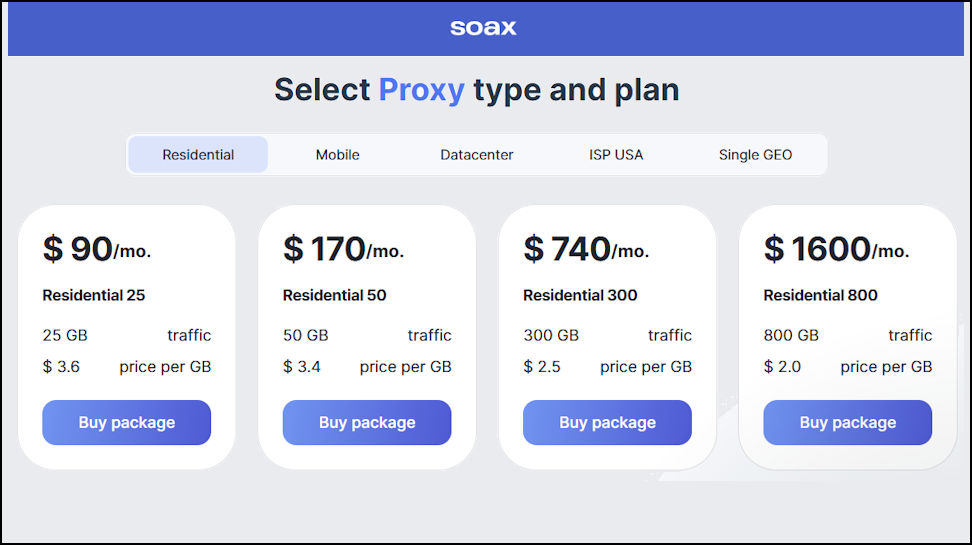 Soax proxy pricing