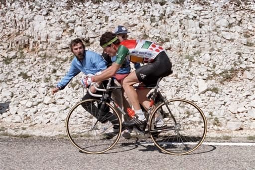 Jean-Fran&ccedil;ois Bernard powers his way up Mont Ventoux in the 1987 Tour de France.
