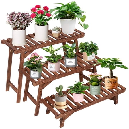 Wisfor 27.5" X 9.8" X 12.8" 3-Tier Brown Wood Plant Stand (3 Count)