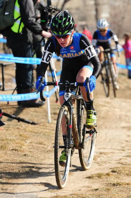 Kaitie Antonneau (Marian) leading on lap one