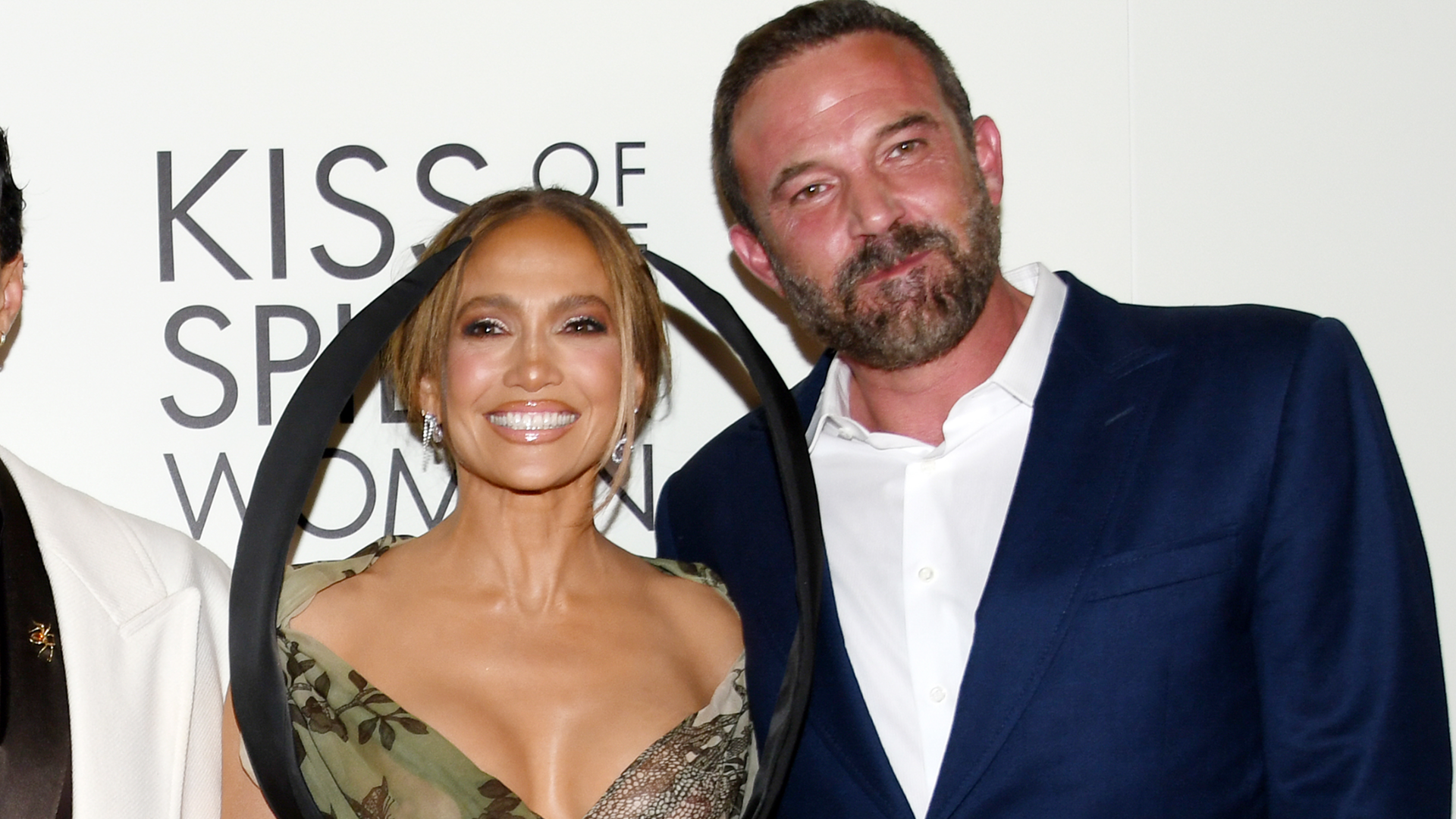 Jennifer Lopez posed with ex-husband Ben Affleck in spider-like Harris Reed at the Kiss of the Spider Woman premiere