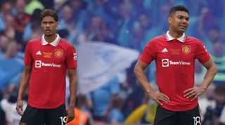 Raphael Varane and Casemiro of Manchester United