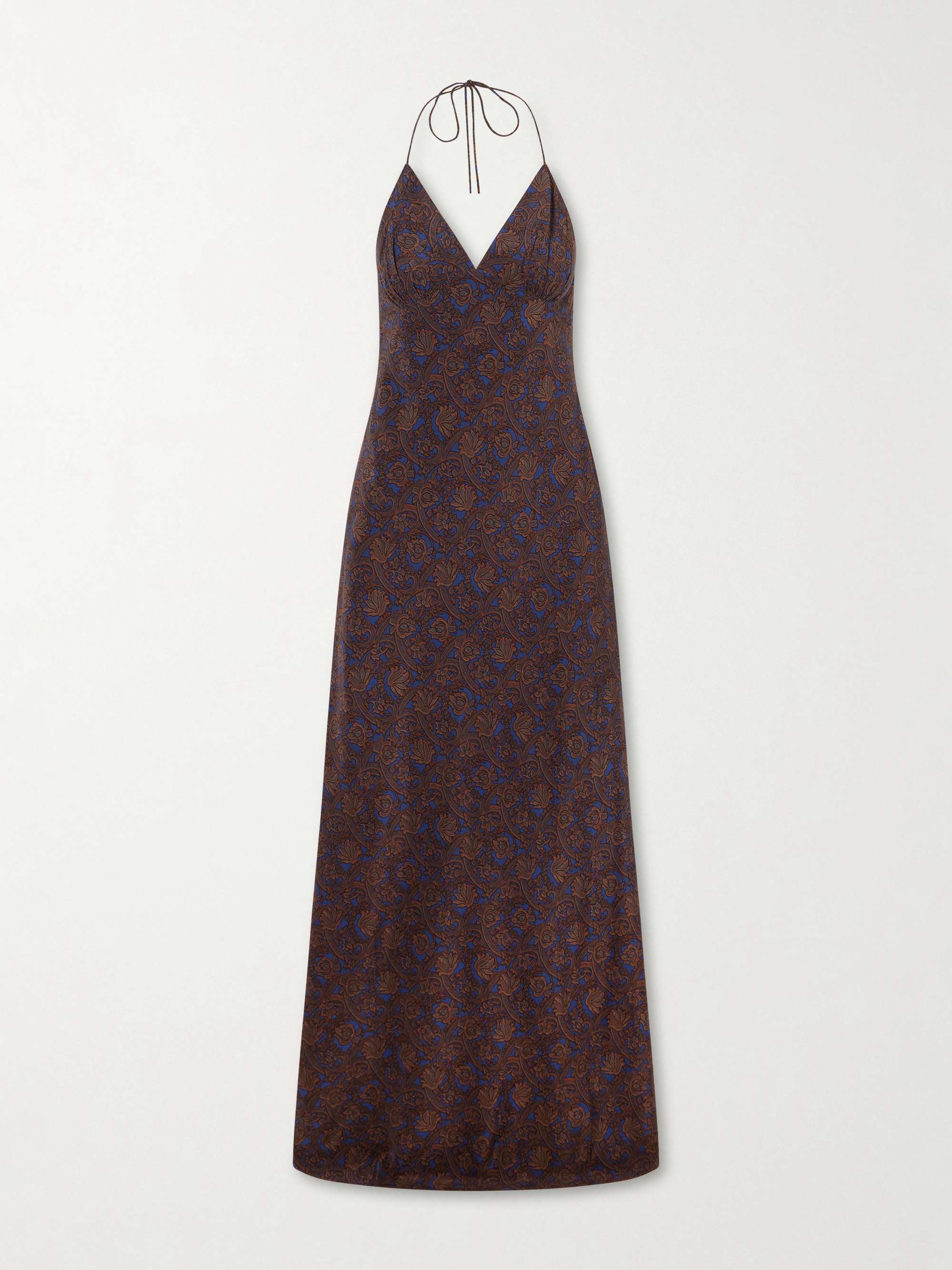Open-Back Printed Silk-Crepe De Chine Halterneck Maxi Dress