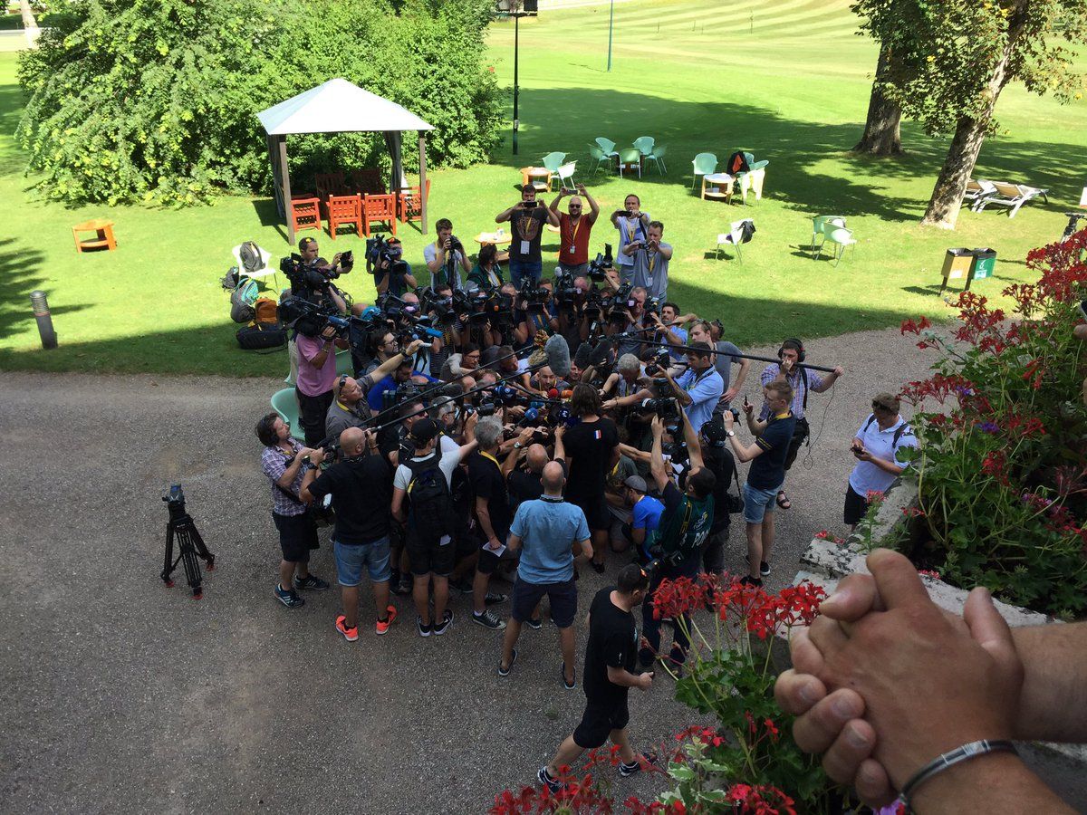 Peter Sagan speaks to the media after being disqualified from the Tour de France