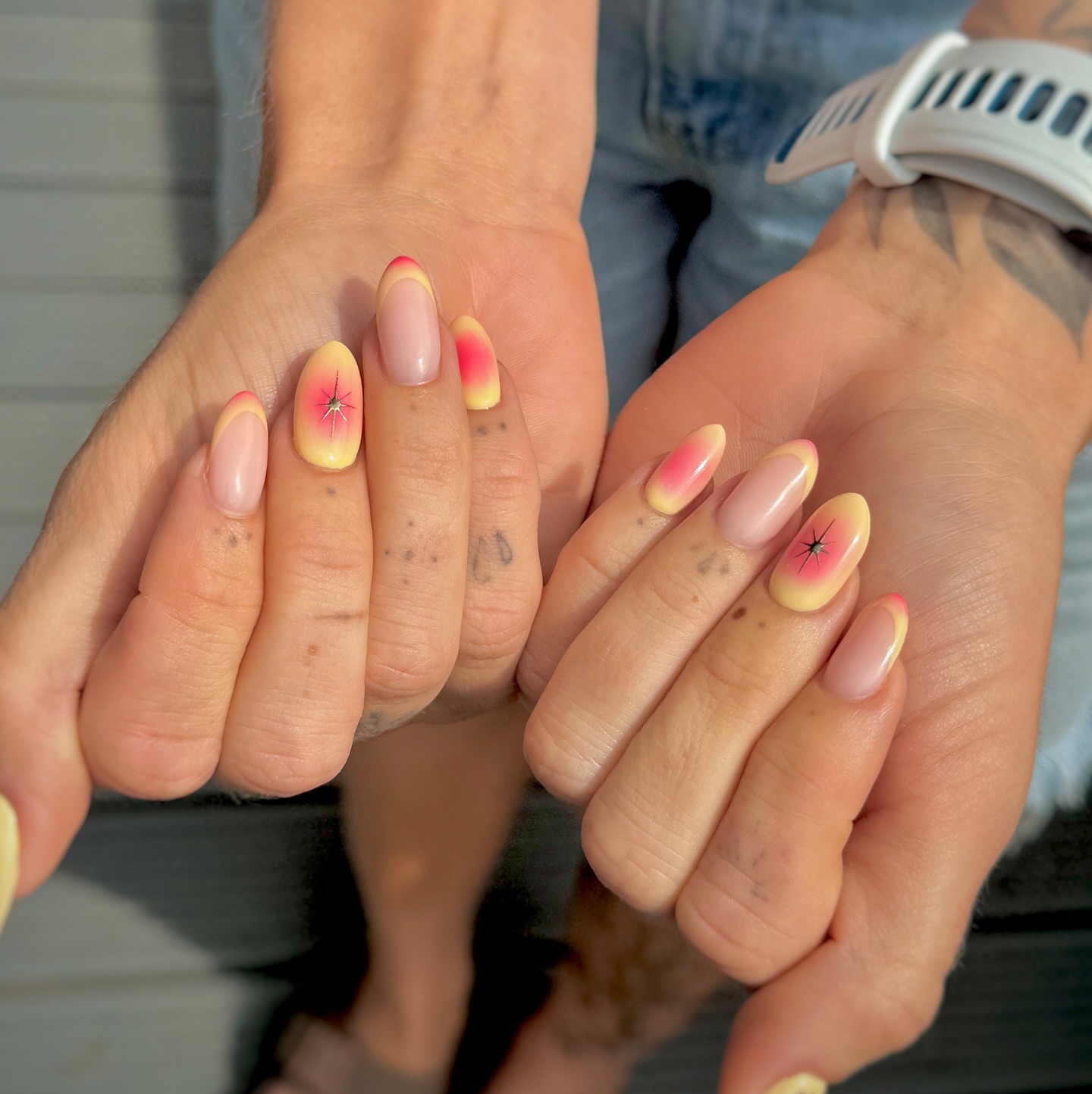 Ombre French tips.