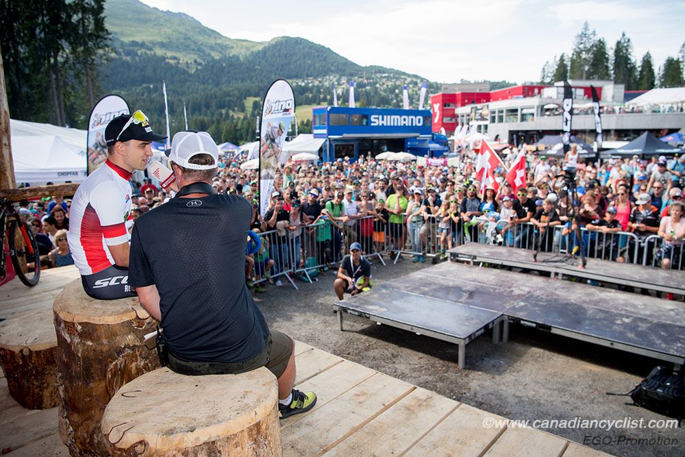 Nino Schurter being interviewed post race