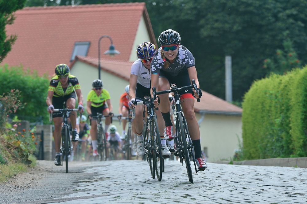 Tayler Wiles (Velocio-SRAM) attacks during stage 5 of Th&uuml;ringen Rundfahrt.