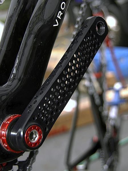 Rotor's prototype crankset is hollow and drilled full of holes
