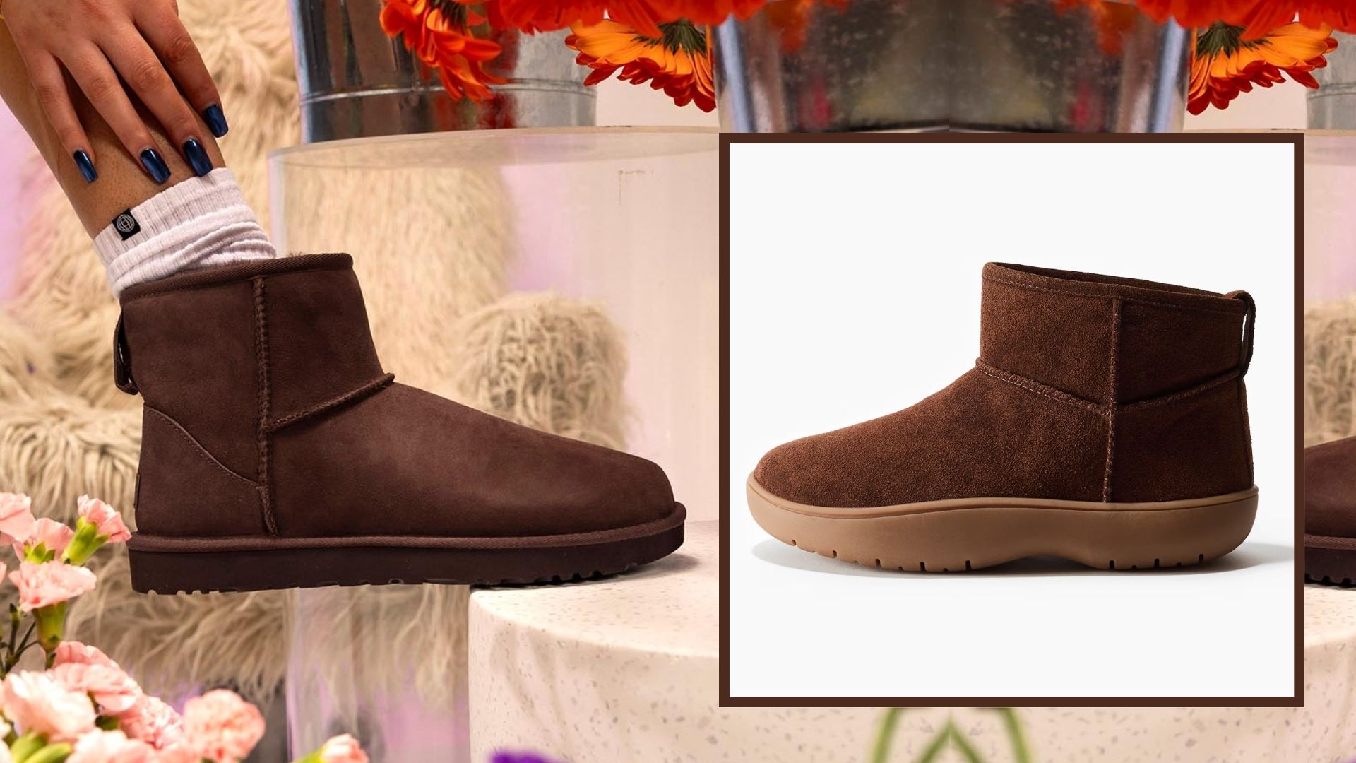 high street lookalike for UGG classic mini boot with waterproof, winter update sole