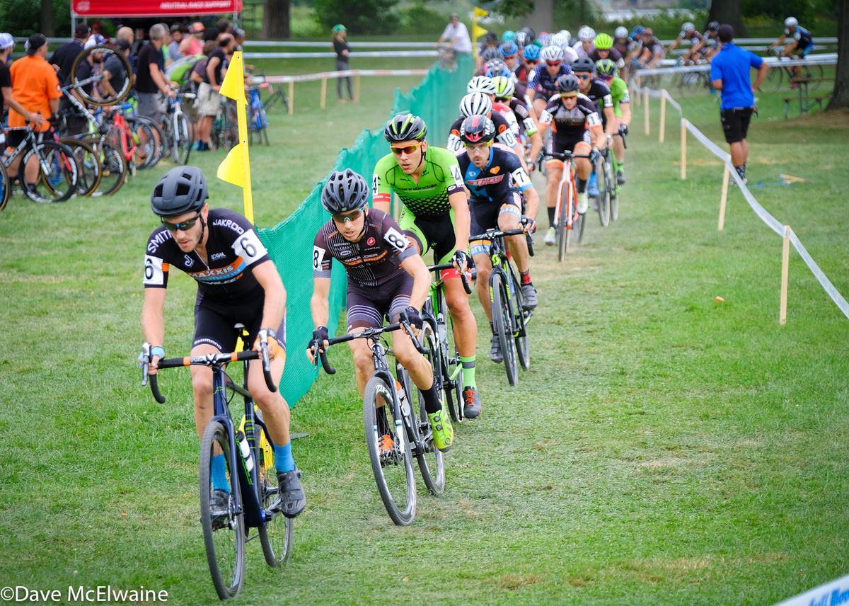 Travis Livermon (Maxxis Shimano) leading on the grass during lap one.