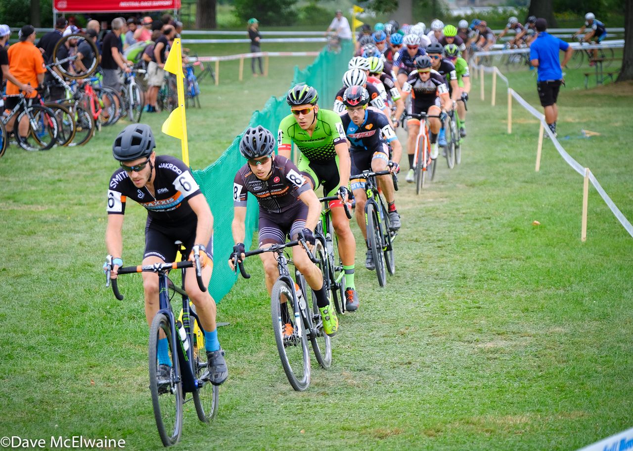 Travis Livermon (Maxxis Shimano) leading on the grass during lap one.