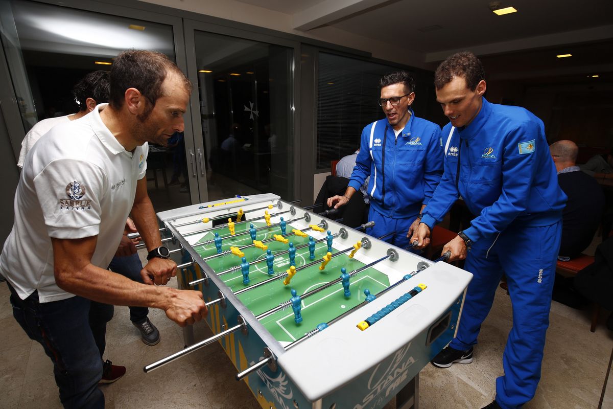 The riders enjoyed spirited games of foosball