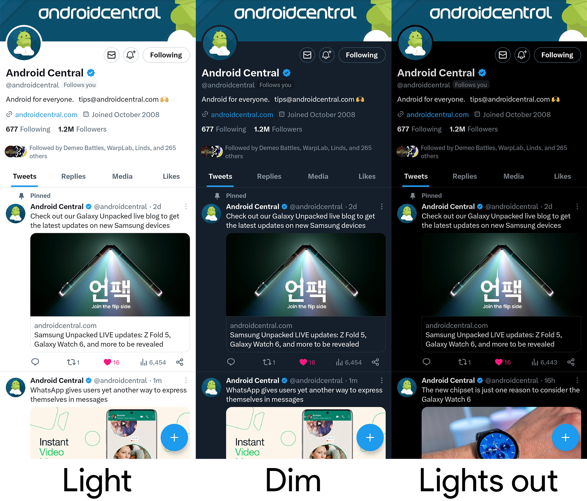 Demostración de todas las opciones de color de la interfaz de usuario en Twitter