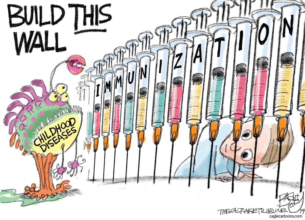 Editorial Cartoon U.S. Anti-vaxxers immunization wall