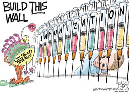 Editorial Cartoon U.S. Anti-vaxxers immunization wall