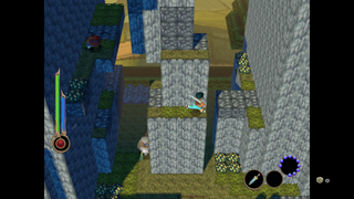 A screenshot shows an Angeline Era protagonist hopping over pixelated grass.