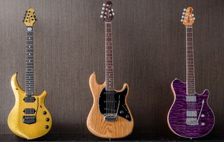Left to right: John Petrucci Majesty gold sparkle, Cutlass natural gloss ash, and Axis Super Sport trans light purple.