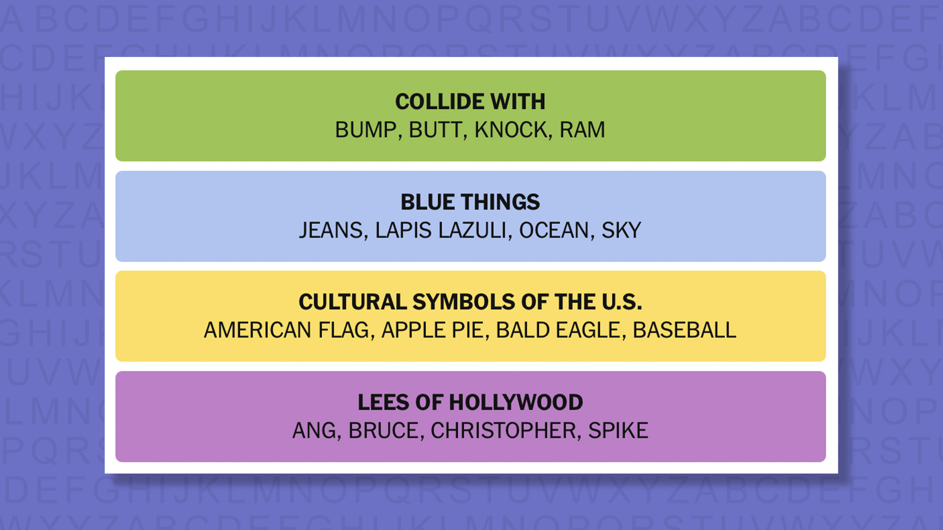NYT Connections answers for game 970 on a purple background