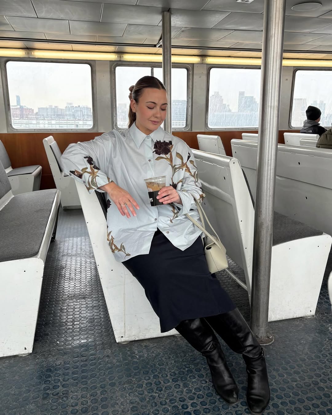 @oliviamarcus wearing a shirt and pencil skirt