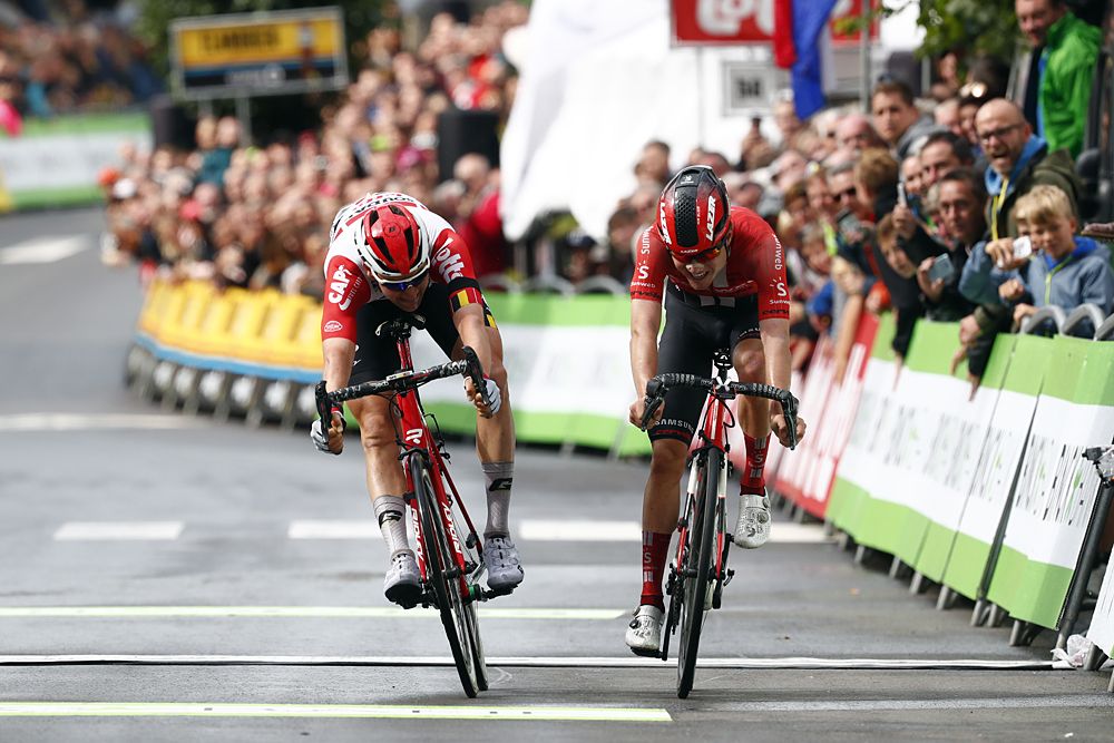 Tim Wellens (Lotto Soudal) snatched victory from Marc Hirschi (Team Sunweb) on stage 4 of the BinckBank Tour