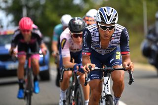 CAP DCOUVERTE FRANCE AUGUST 02 Fumiyuki Beppu of Japan and Team Nippo Delko Provence Samuel Leroux of France and Team Natura4Ever Roubaix Lille Mtropole during the 44th La Route dOccitanie La Depeche du Midi 2020 Stage 2 a 1745km stage from Carcassonne to Cap Dcouverte 344m RouteOccitanie RDO2020 on August 02 2020 in Cap Dcouverte France Photo by Justin SetterfieldGetty Images