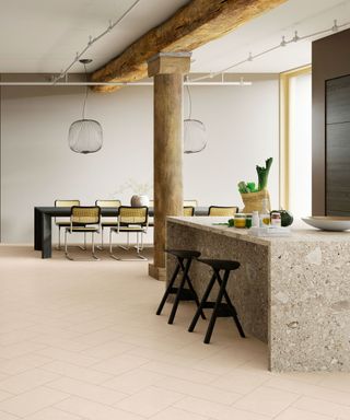 sustainable kitchen with floor tiles made from mushrooms
