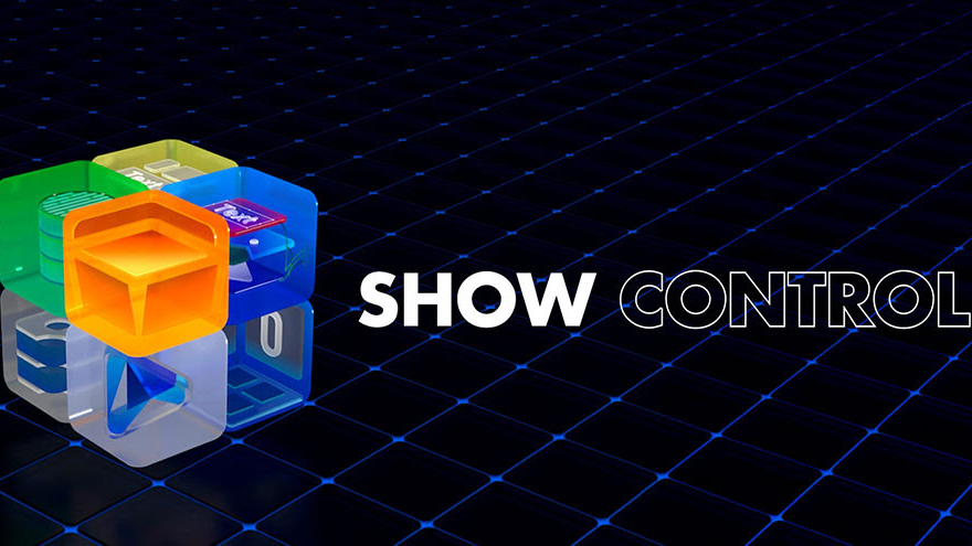 The multi-color cube logo for Daktronics Show Control solution.