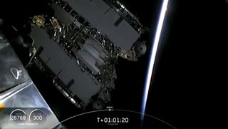 A view of SpaceX's 60 Starlink satellites being deployed all at once after a successful launch into orbit on Nov. 11, 2019.