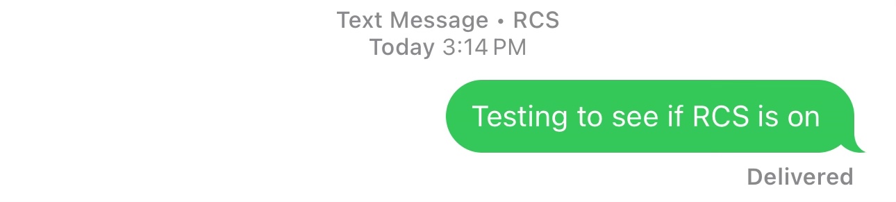 Andrew의 iPhone에서 보낸 초기 RCS 테스트 메시지