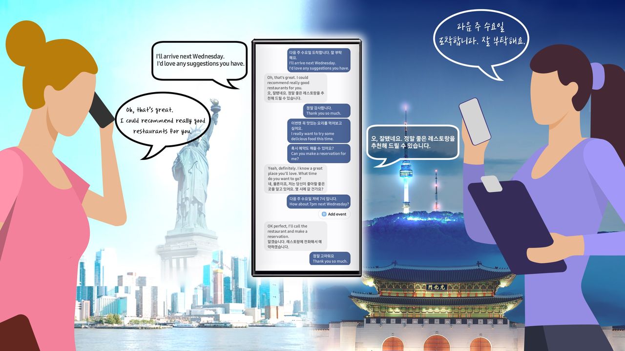 A conversation between an English speaker and Korean speaker, being translated in real time