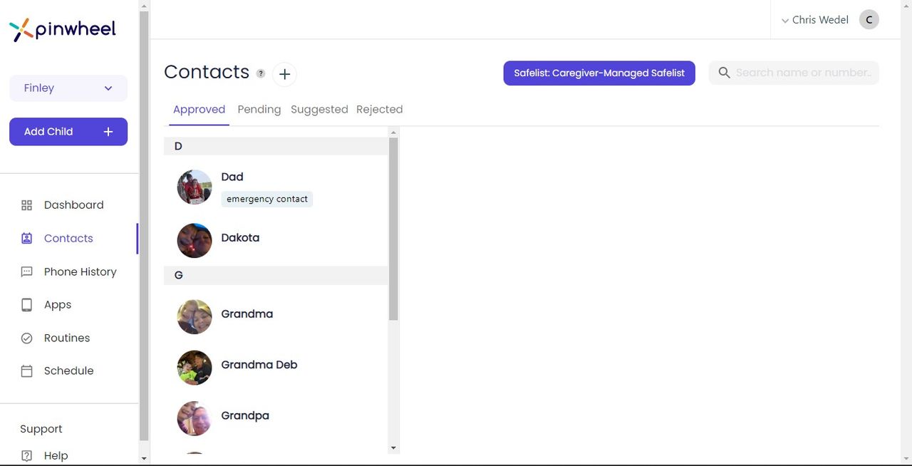 Pinwheel Caregiver Portal screenshot