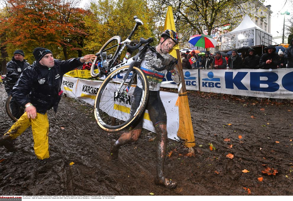 Superprestige Gavere action with Wout Van Aert (Crelan-Charles) in the lead