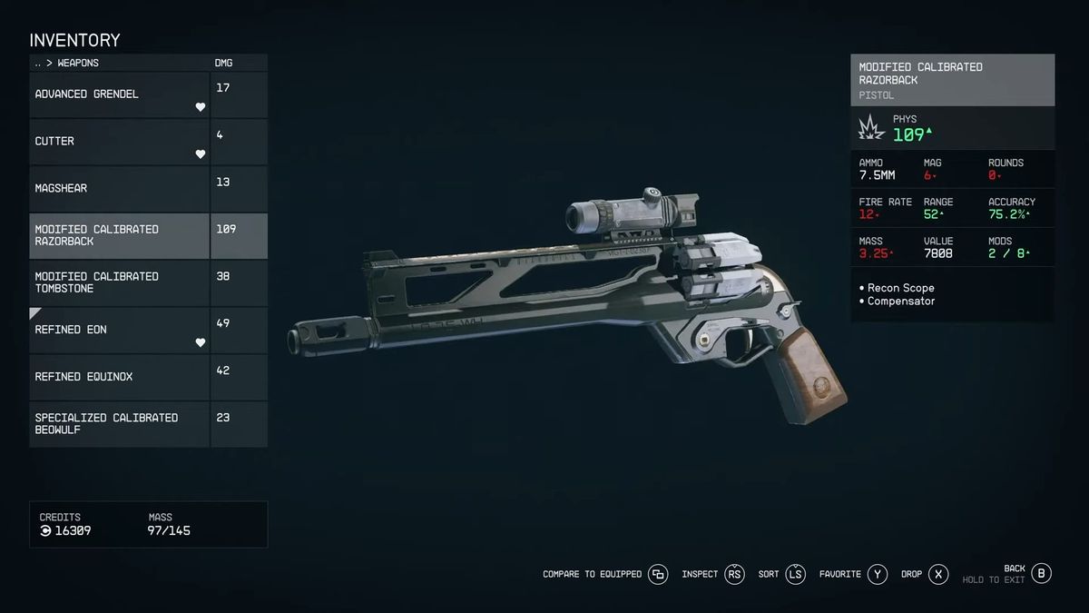 Starfield weaponry