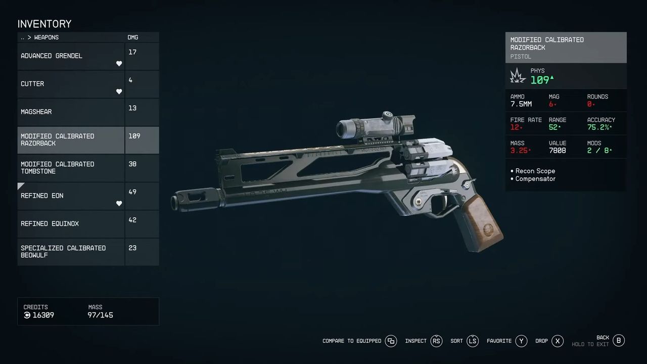 Starfield weaponry