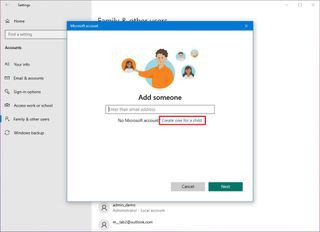 Microsoft account child option