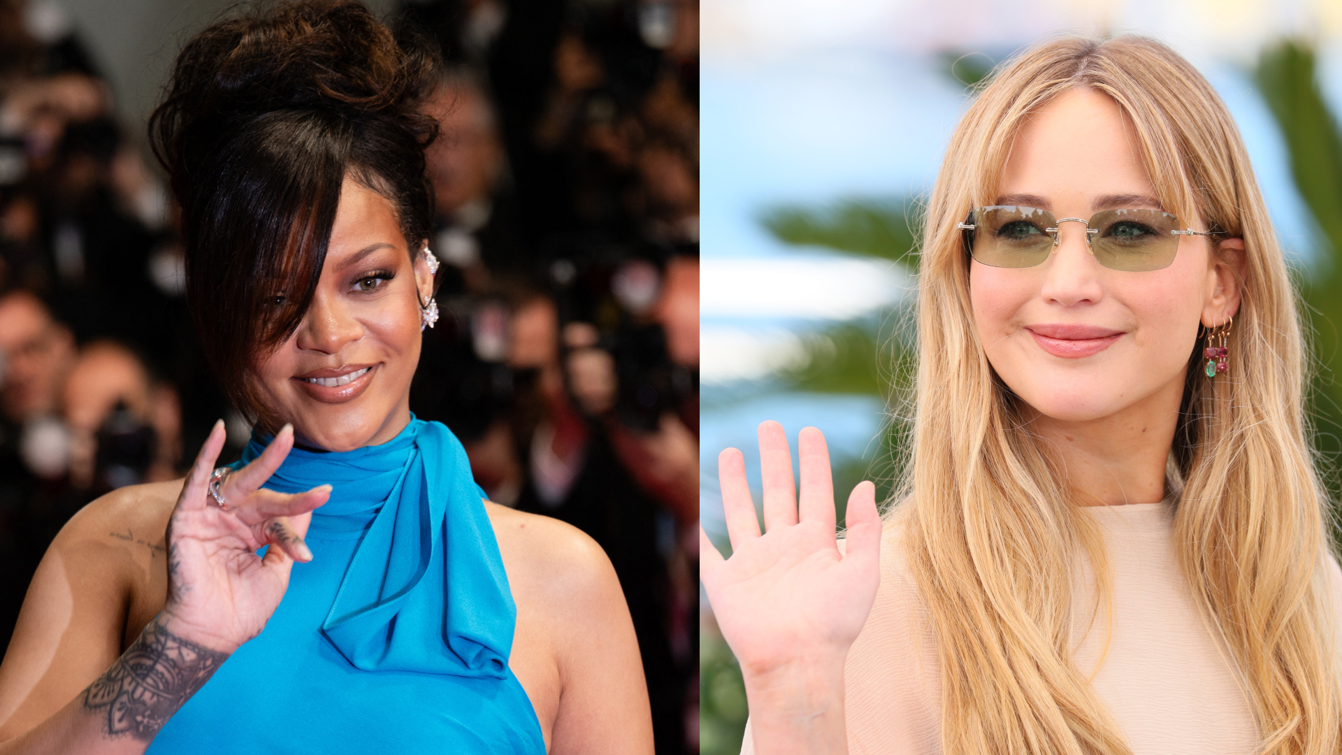 Rihanna and Jennifer Lawrence attending red carpets wearing puma speedcat sneakers