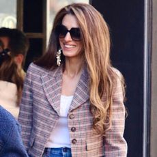 Amal Clooney wears a plaid cropped blazer