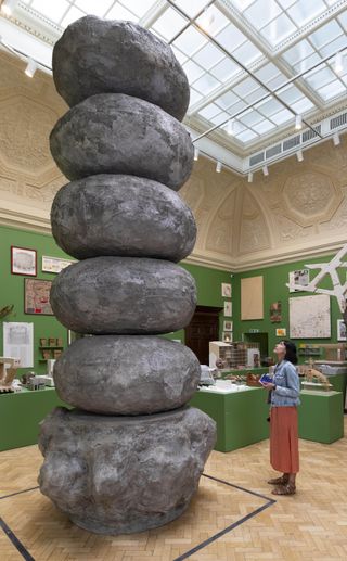 Installation view of the Summer Exhibition 2023 at the Royal Academy of Arts in London, 13 June - 20 August 2023, showing Untitled: Folly; Bouldercolumn; 2016/2017, by Phyllida Barlow