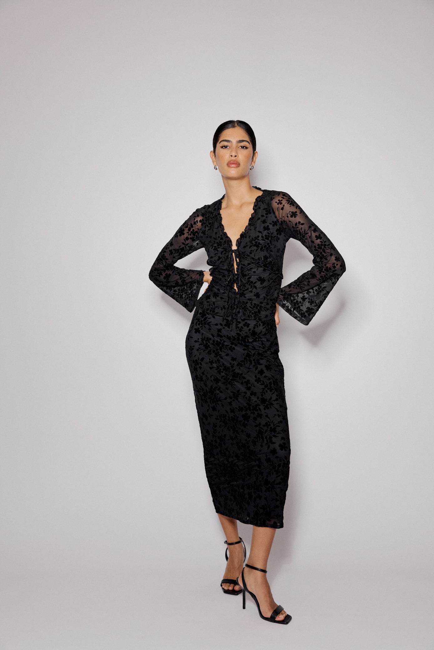 Black Floral Jaquard Maxi Skirt