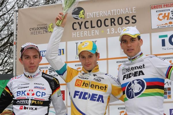 The elite men's podium (l-r): Philipp Walsleben, Kevin Pauwels and Zdenek Stybar.