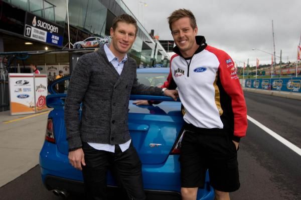 Mark Renshaw and James Courtney with the supercharged Ford Falcon GT.