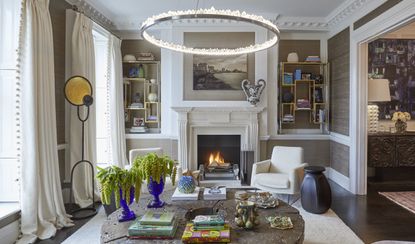 Elegant living room with larger mirror