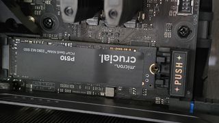 A Crucial P510 SSD installed in a gaming PC.