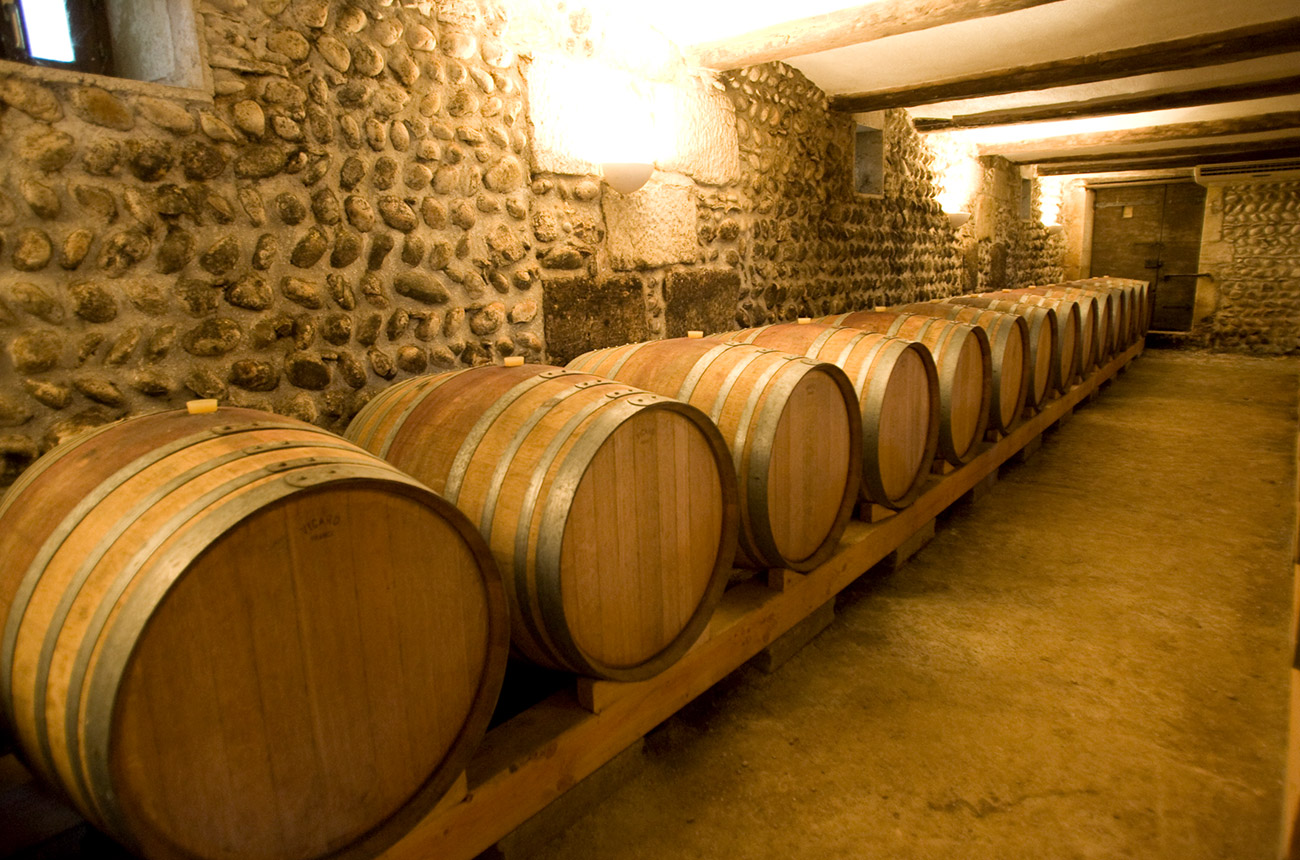 Barrels in a Grignan winery.