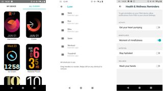 Customization options in the Fitbit app, including watch faces and reminders