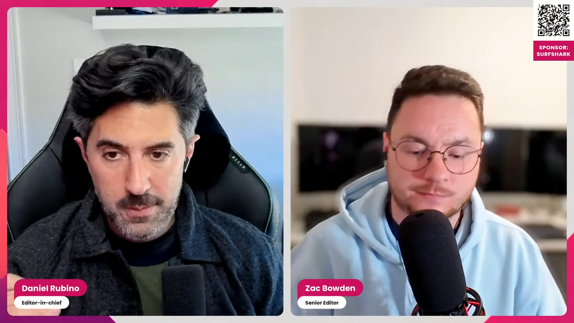 Screenshot from YouTube of Daniel Rubino and Zac Bowden on the Windows Central Podcast. 