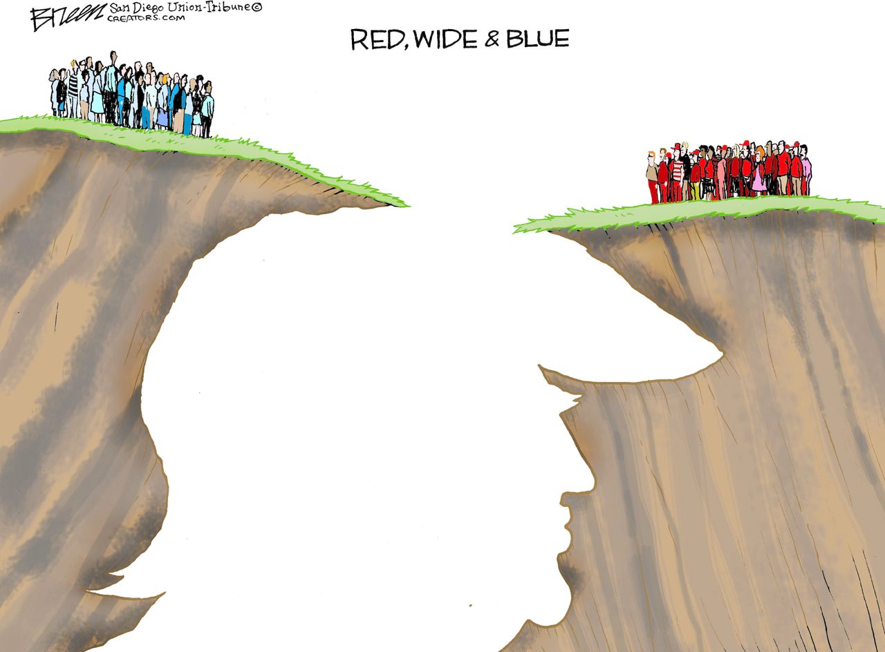 Political Cartoon U.S. Trump Political Divide Red Wide And Blue