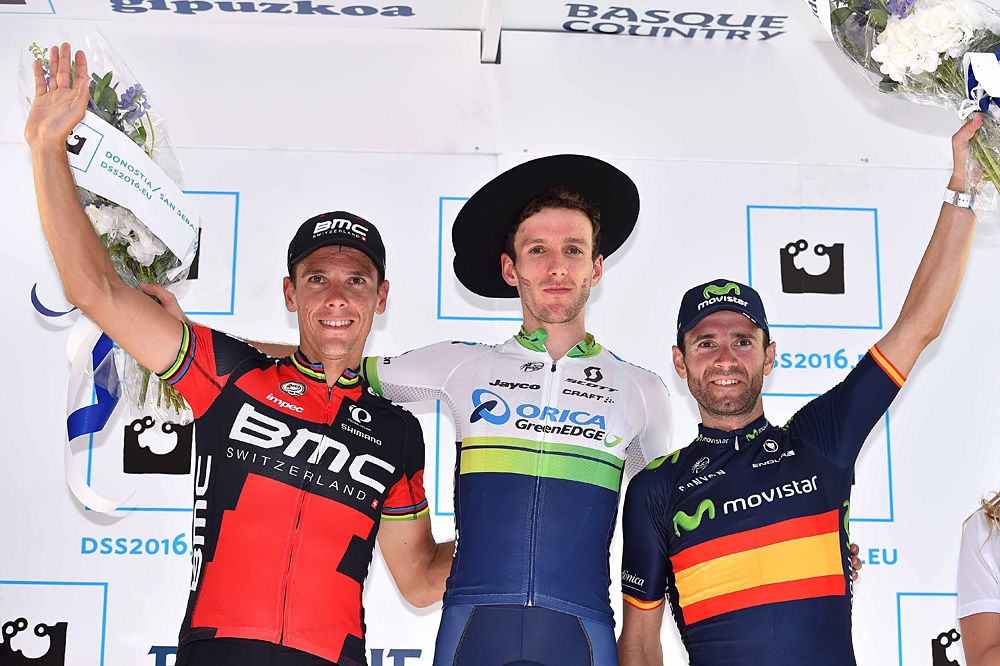Adam Yates (Orica-GreenEdge) wins Clasica San Sebastian ahead of Philippe Gilbert (BMC) and Alejandro Valverde (Movistar)