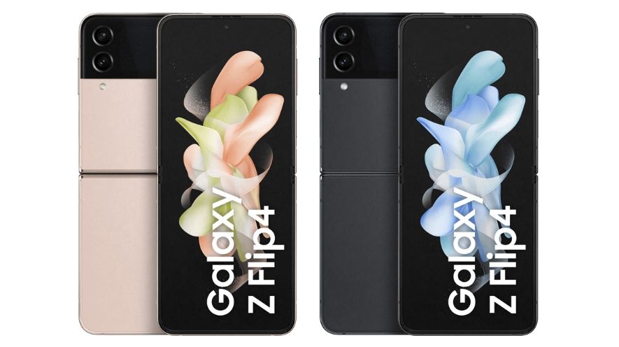 Leaked renders showing the Samsung Galaxy Z Flip 4 in two shades