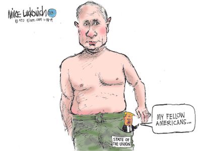 Political Cartoon U.S. Trump Putin Russian Collusion state of the union